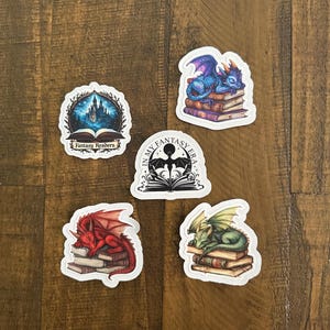 Fantasy Dragon Book Lover Sticker Pack – 5 Waterproof Vinyl Stickers for Readers, Journals, Laptops & Bookish Gifts