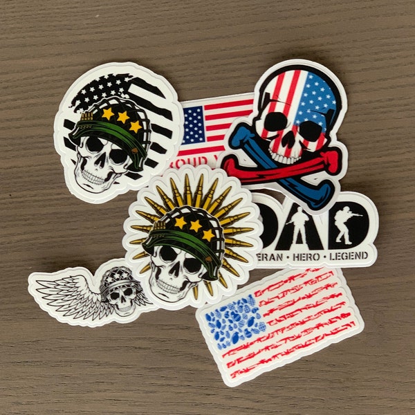 American Flag Sticker, Skull Stickers, Laptop Decals, Water Bottle Sticker, Military Promotion Gift, Military Dad Decal, Armed Forces Decal