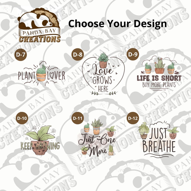 May include: A collection of six different plant-themed designs featuring various potted plants and text. The designs include "Plant Lover", "Love Grows Here", "Life is Short Buy More Plants", "Keep Growing", "Just One More", and "Just Breathe".