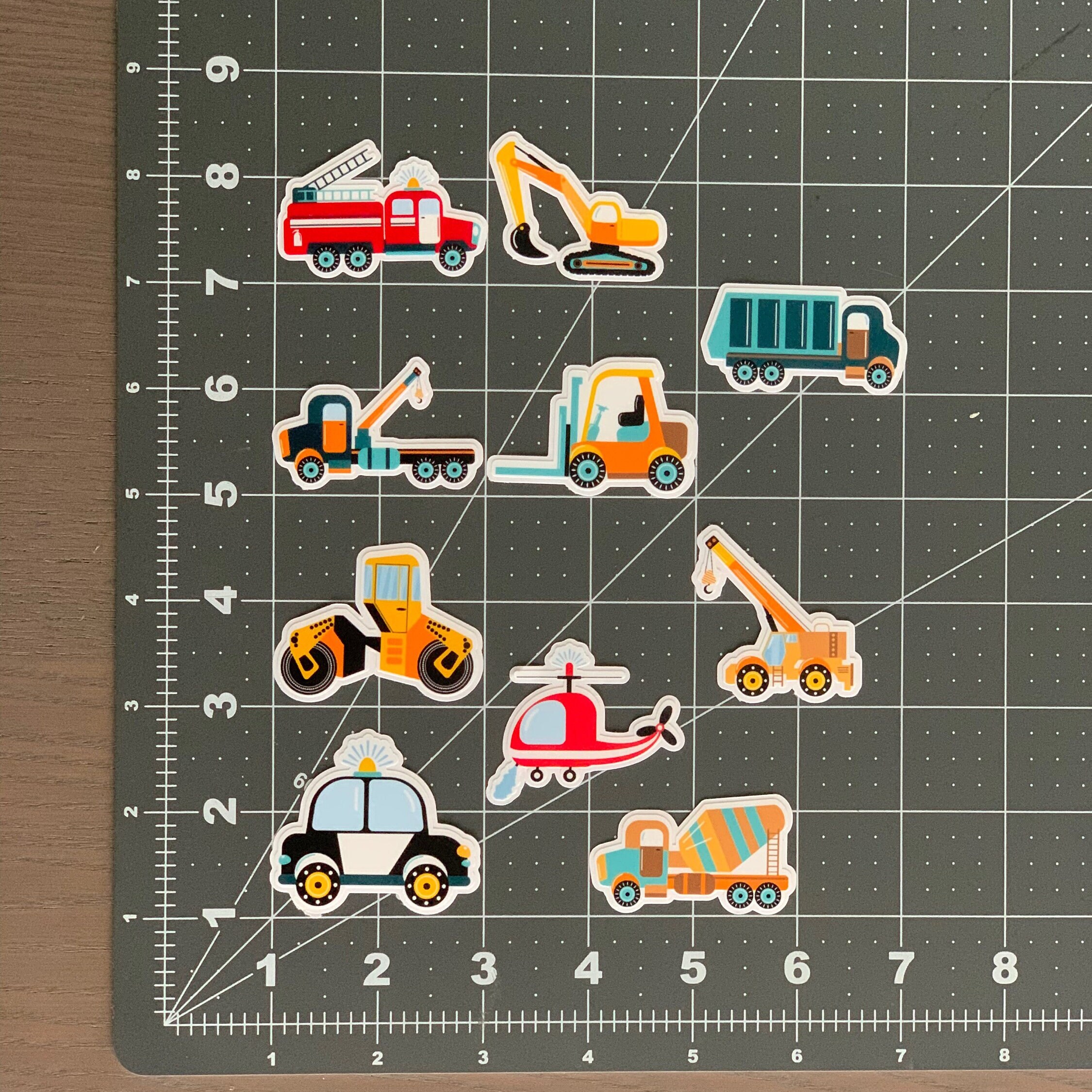 Cars and Trucks Sticker Set, Construction Decals, Water Bottle Sticker