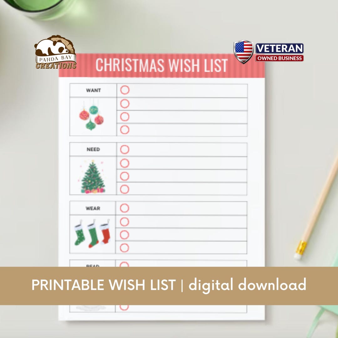 Printable Christmas Wish List Digital Download Christmas Printable Santa Wish List - Etsy