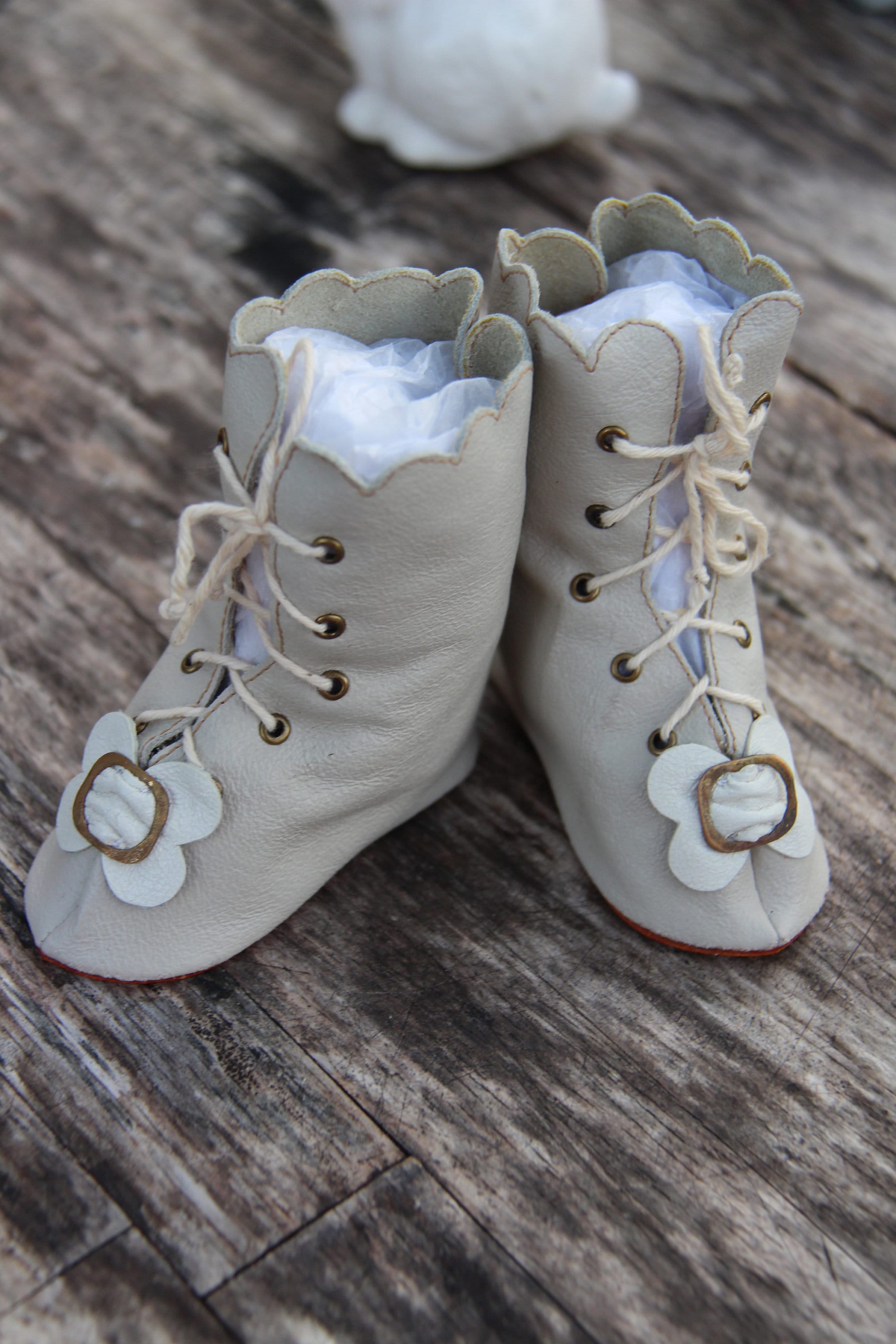 Paire De Bottines Cuir Pour Poupée Ancienne – Fin 19e / Début 20e – Taille 12 – France