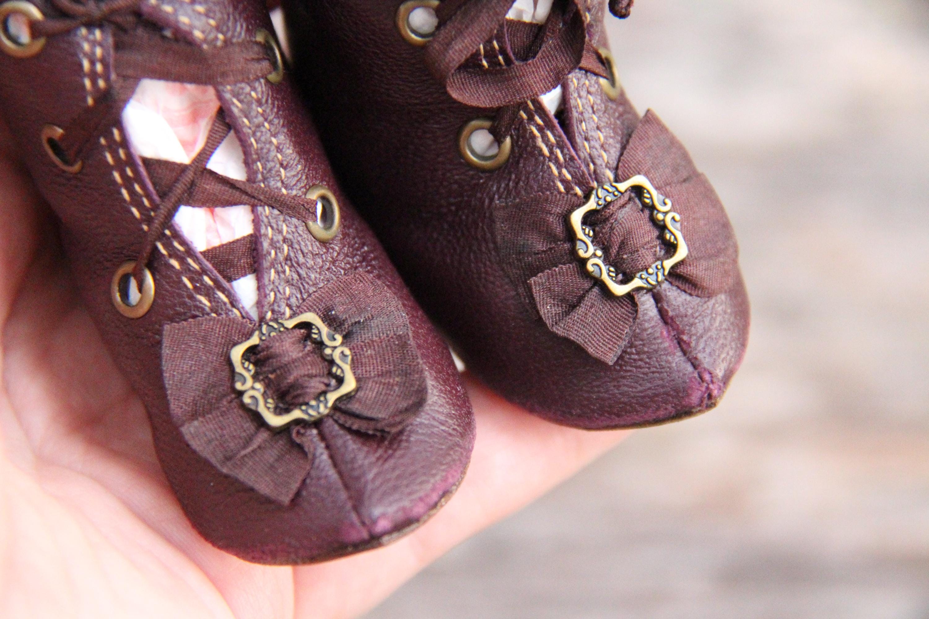 Antique Paire De Chaussures Doll Jumeau Bru Gaulthier Cuir