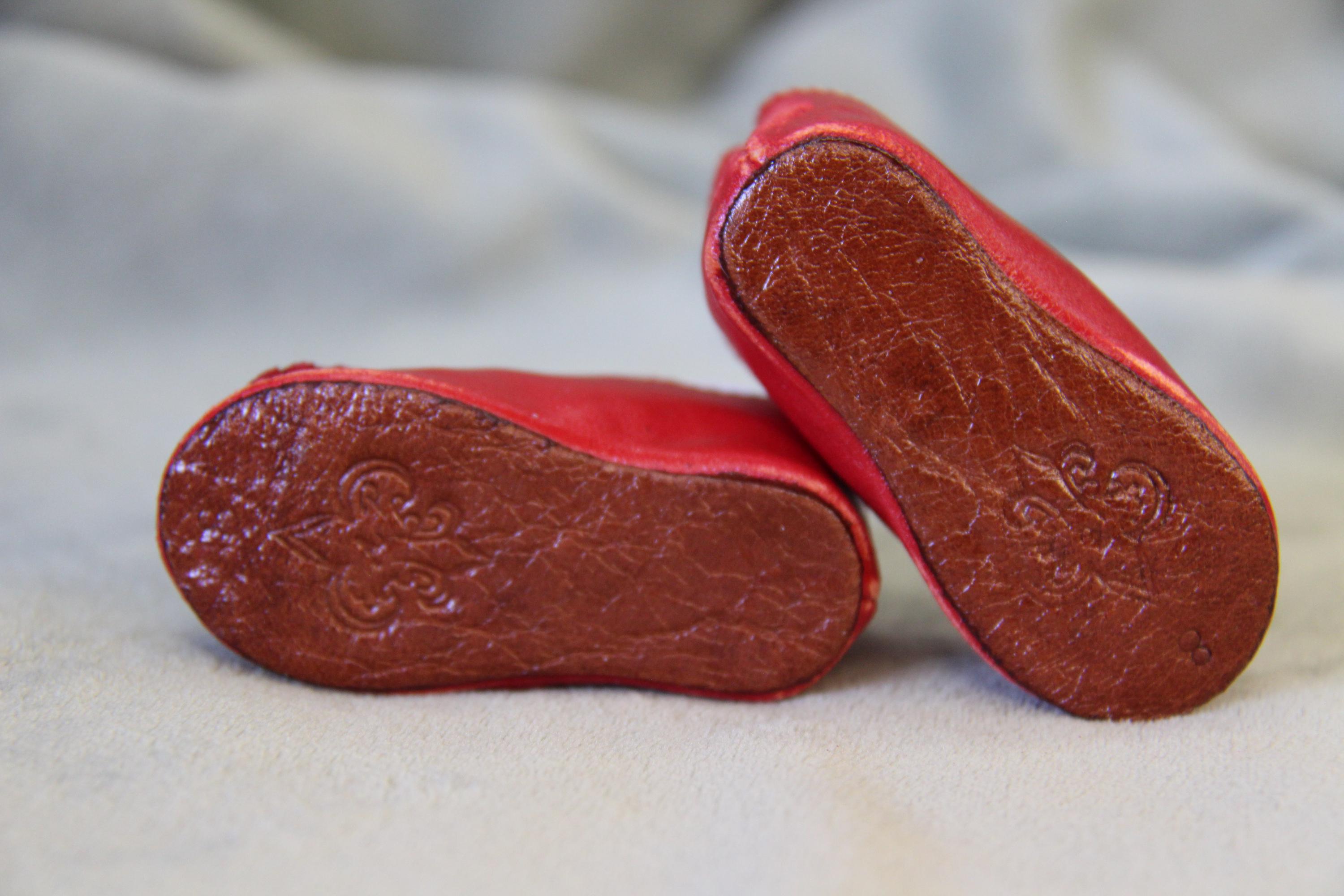 Chaussures De Poupée Ancienne Jumeau/Bru – Cuir Bleu – Longueur 9 Cm
