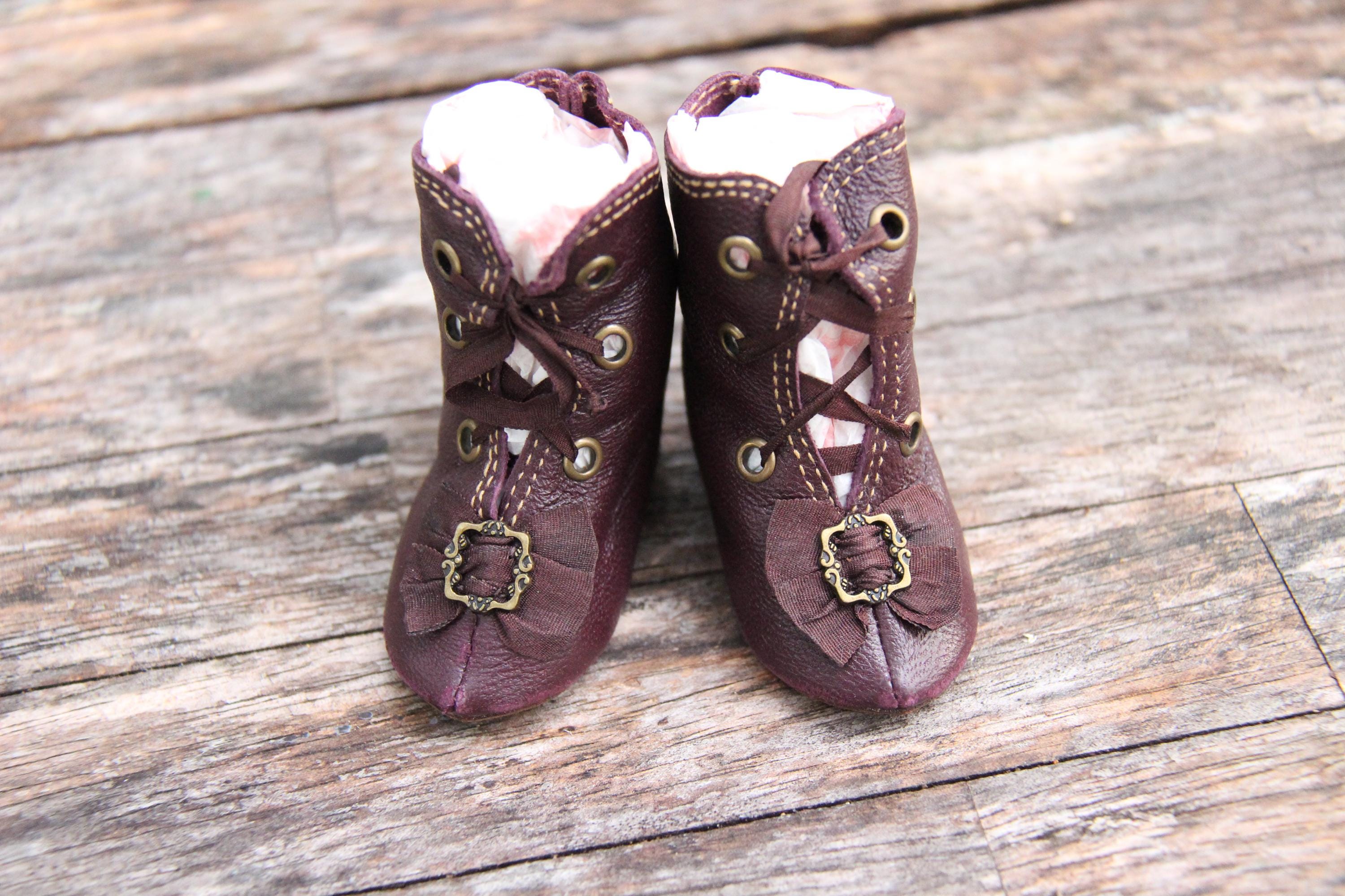 Chaussures en cuir pour poupée ancienne ~ Kestner Jumeau Bru Jne 2 7/8 po. (73 mm) #317 Dolantik - France