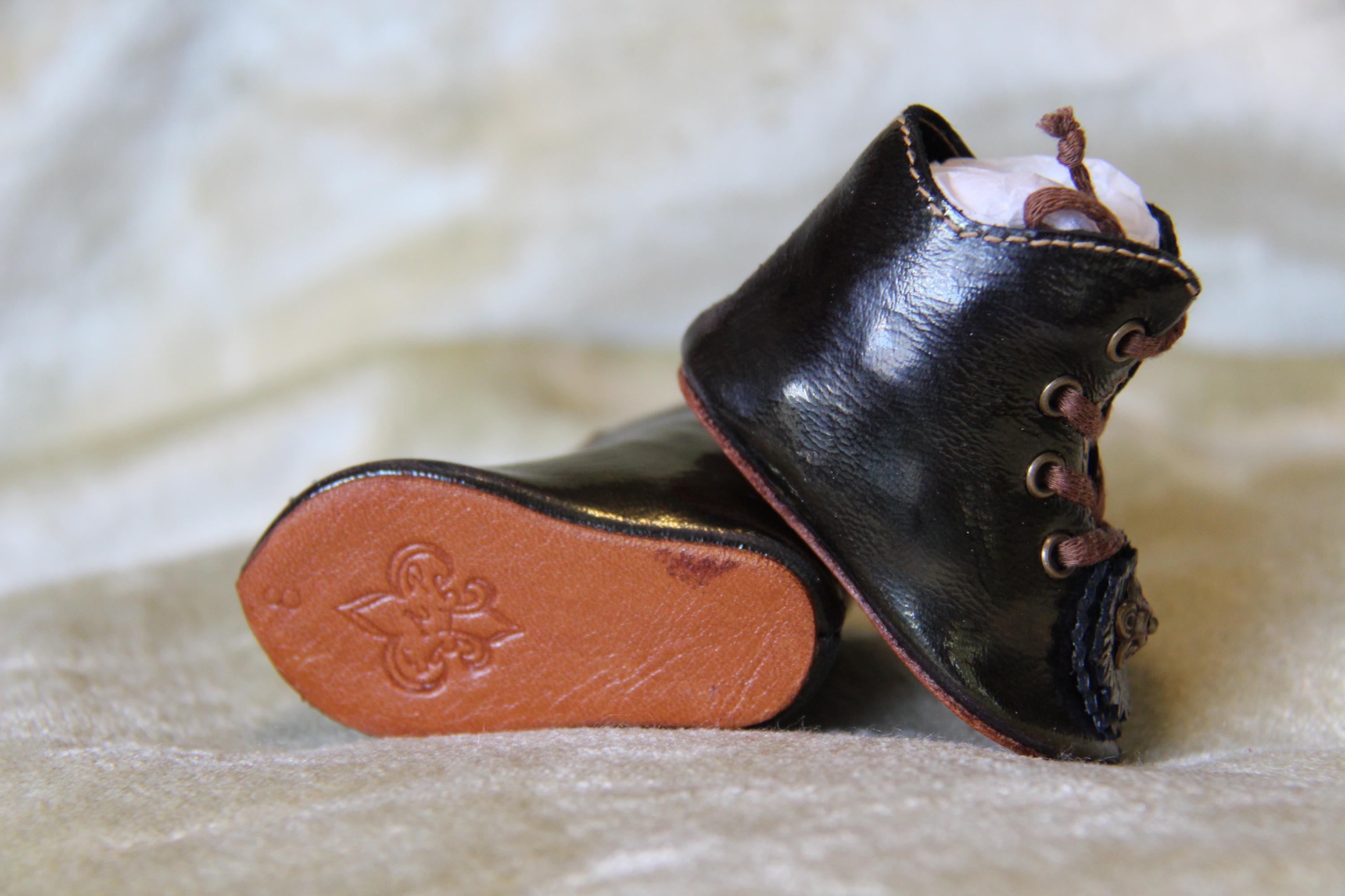 Bottines Cuir Miniatures Pour Poupée Ancienne Jumeau – Pied De 7 Cm