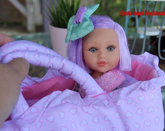 Doll Bed Set 14" Pink Carry Bed with Pillow & Blanket–Fits Paola Reina Dolls AA