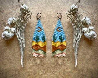 DESERT DREAMS ⋇ Landscape beaded earrings | Fringe earrings