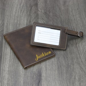 Ensemble housse de passeport et étiquette de bagage personnalisés, porte-passeport personnalisé, étiquette de bagage gravée, housse de passeport gravée, étiquette de valise monogramme