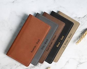Personalized Vegan Leather Checkbook Cover, Engraved Checkbook Wallet