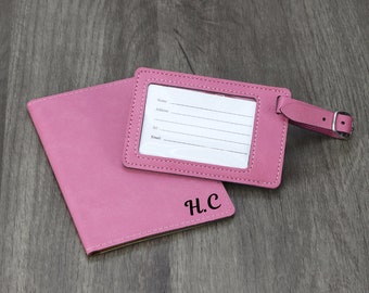 Personalized Passport Cover & Luggage Tag Set, Custom Passport Holder, Engraved Luggage Tag, Engraved Passport Cover, Monogram Suitcase Tag