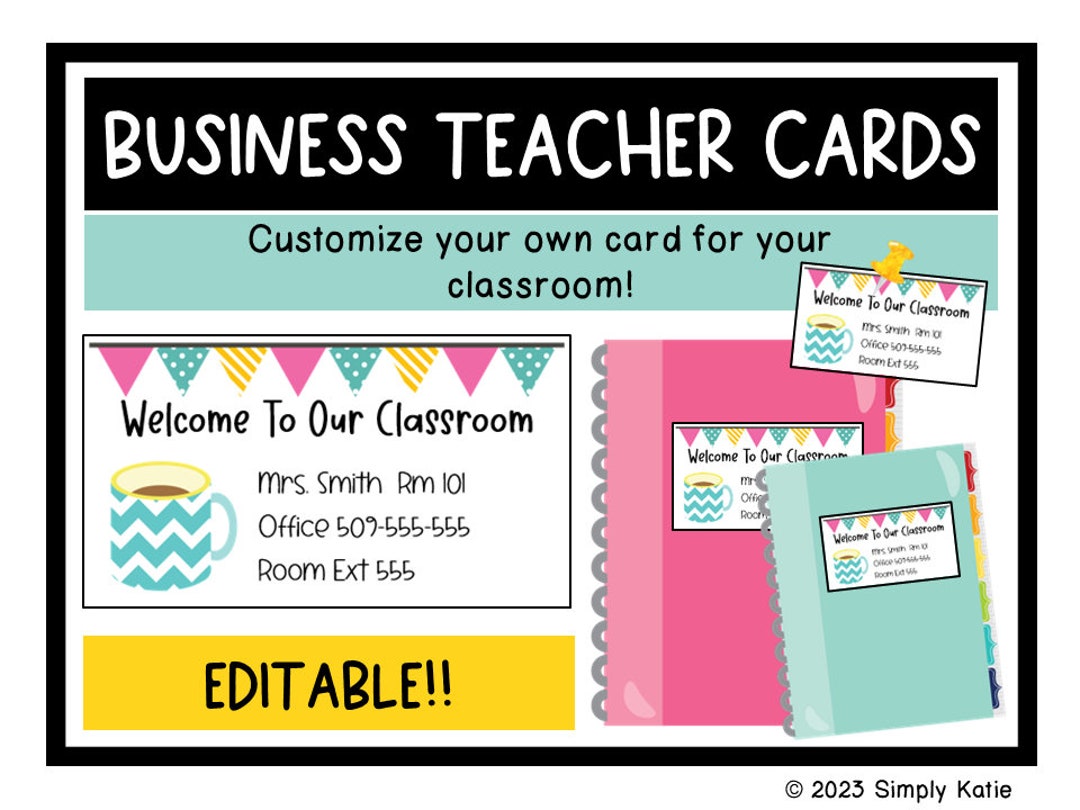Communication Cards Editable Classroom Business Cards Blue Coffee Mug ...
