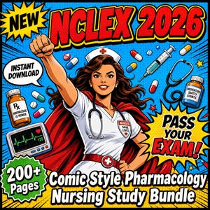 Paquete de estudio de farmacología para enfermería con estilo de cómic, mnemotecnia visual (descarga digital)