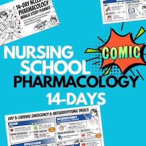 Studieplanner visuele farmacologie 14 dagen, manga Nursing Notes Pharm, Next Gen NCLEX Drug Flashcards, Med Surg Nursing Student Gift