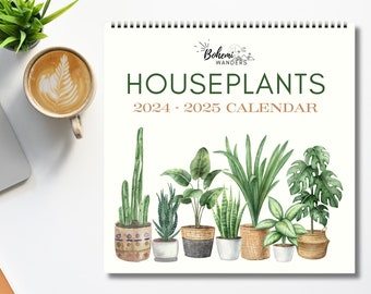 Watercolor Houseplants 2024 -2025 Academic Calendar, Plant Lover Botanical Gift, Crazy Plant Lady Boho Minimalist  Greenery 2025 Calendar