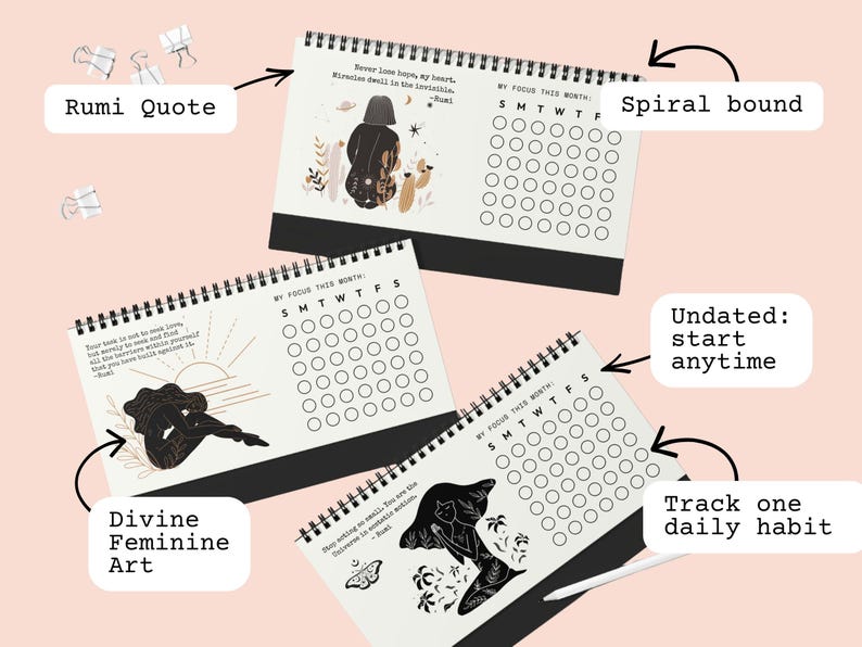 Daily Habit Tracker Desk Calendar • Divine Rumi Routine Tracker ...