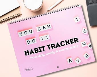 Niedatowany tracker nawyków – dzienny, tygodniowy i miesięczny planer rutyny z inspirującymi kafelkami do samodoskonalenia