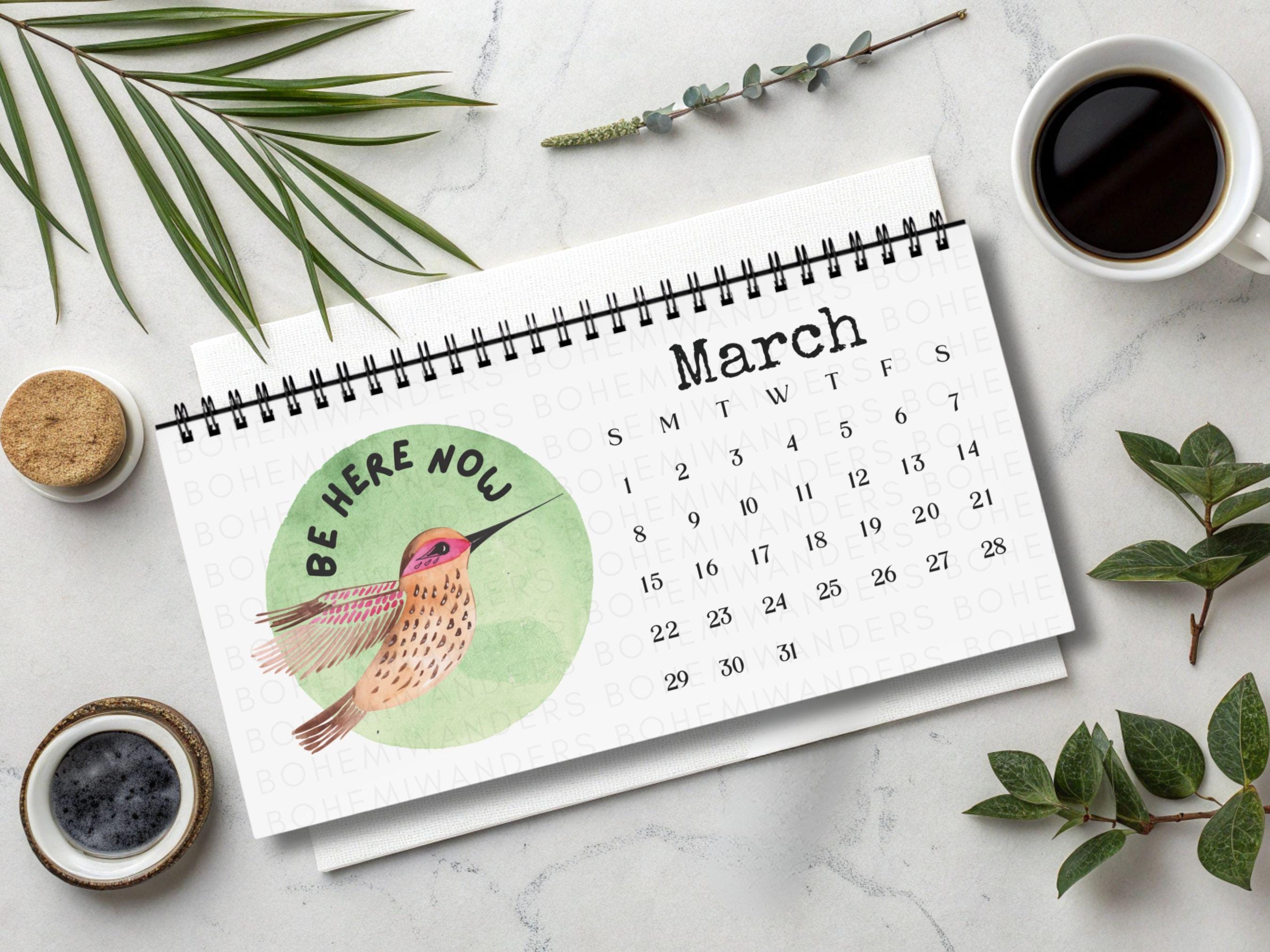 Vogelkalender 2026, verticale aquarelmaandplanner met houten