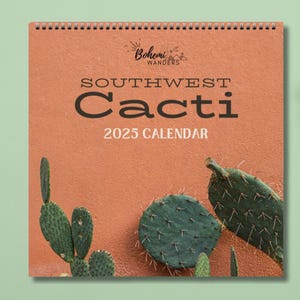 Calendario da parete 2025-2026 con cactus e piante grasse, calendario accademico con piante del deserto colorate, regalo d'arte botanica, calendario di metà anno per gli amanti delle piante