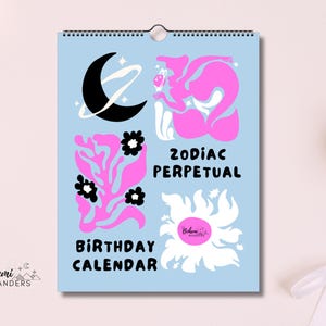 Matisse Zodiac Perpetual Birthday Calendar, Trippy Abstract Retro Astrology Gift, Śledź znaki urodzinowe, Uroczy i kolorowy kalendarz psychodeliczny
