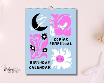 Matisse Zodiac Birthday Calendar - Reusable Trippy Astrology Calendar to Track Birthdays by Sign