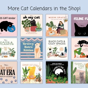 funny cute cat calendars available in the BohemiWANDERS Etsy shop. 12 cat calendars to choose from. Customizable cat calendars for cat lover gifts, unique cat calendars for cat moms.