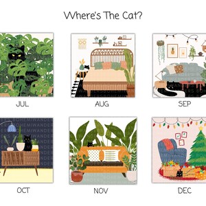 2026 Where’s the Cat? Calendar featuring adorable black cats playing hide-and-seek in everyday scenes. A cute and funny wall calendar for black cat moms and cat lovers. Includes 12 peek-a-boo cat illustrations in a modern square format. Perfect gift for cat moms, black cat owners, and anyone who loves playful feline art