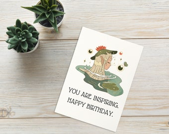 Vintage You Are Inspiring Birthday Card, Download and Print Birthday Card, Cards For Her, Vintage Ethereal Fairy Core Birthday Card, Lotus