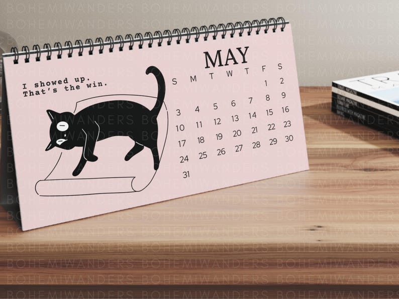 2025–2026 office cat desk calendar with funny black cat illustrations and sarcastic office quotes. Academic calendar with custom start date option. Perfect for office decor, desk accessories, cubicle gifts, or work from home setups. A great gift for cat lovers, students, teachers, coworkers, and anyone surviving corporate life. Minimalist and humorous calendar for professionals and cat moms.
