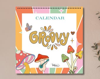 Retro Mushroom 2026 Wall Calendar – 70s Psychedelic Mushroom Lover Custom Dates Calendar