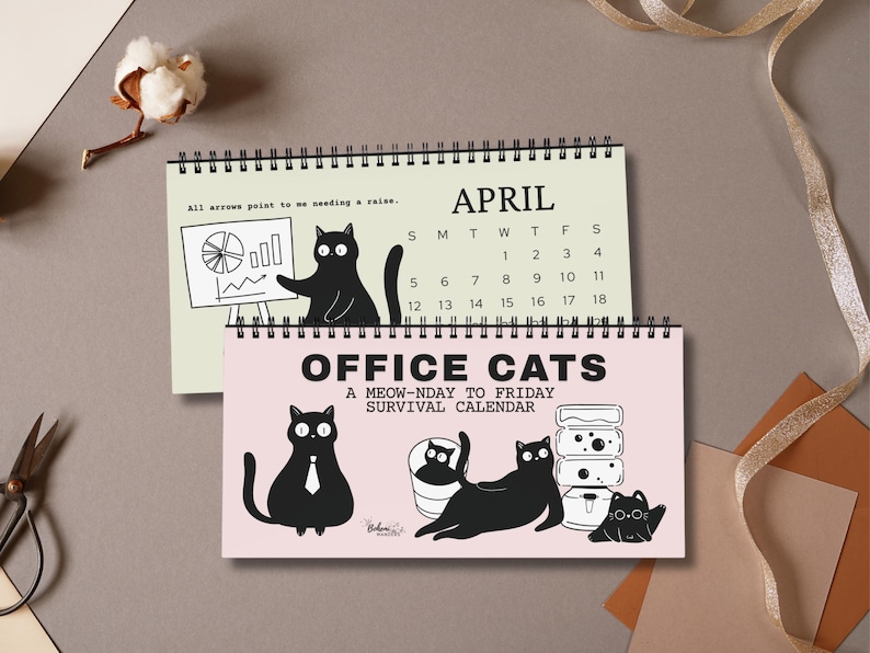Funny 2025–2026 office cat desk calendar featuring black cats in relatable work situations. Minimalist design with sarcastic quotes for office workers, cat lovers, and coworkers. Great for desks, cubicles, or work-from-home setups. A humorous academic calendar gift for cat moms, students, and burnt-out professionals.