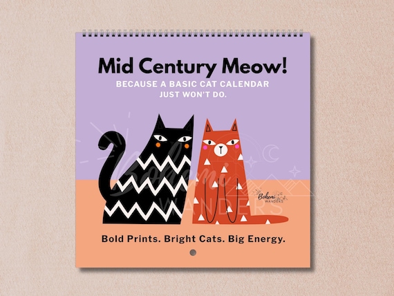 2027 Cat Calendar • Mid-Century Meow  • Dopamine Decor • Bold Retro Geometric Cats • Modern Cat Lover Gift for Cat Moms • Custom Start