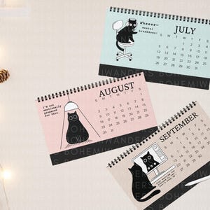 Funny 2025–2026 office cat desk calendar featuring black cats in relatable work situations. Minimalist design with sarcastic quotes for office workers, cat lovers, and coworkers. Great for desks, cubicles, or work-from-home setups. A humorous academic calendar gift for cat moms, students, and burnt-out professionals.