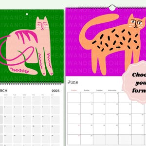 2025–2026 Folksy Cat Wall Calendar • Whimsical Retro Cats Calendar • Bold Cat Lover Gift • Custom Start Date Calendar • Back to School Decor