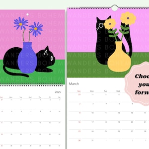 Black Cats and Flowers Mid Year 2025-2026 Calendar – Colorful Bold Cats Academic School Wall Calendar, Gift for Cat Moms and Cat Lovers