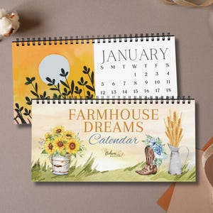 2026 2027  Farmhouse Desk Calendar – Mid Year Custom Dates Academic Calendar- Country Living Watercolor Calendar