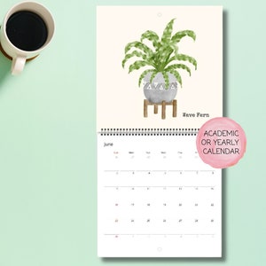 Watercolor Houseplants 2025-2026 Wall Calendar, Plant Lover Gift, Crazy Plant Lady Hanging Calendar, Minimalist Greenery Plant Mom Gift