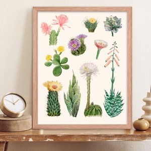 Vintage Tropische Kakteen Poster, Aquarell Sukkulenten Wanddruck, Südwestern blühende Kakteen Wandkunst, Boho Raumkunst, Kaktus Liebhaber Geschenk