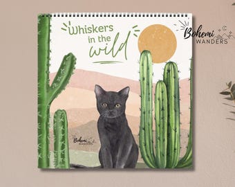 Watercolor Cats 2026 2027 Mid Year Calendar – Whimsical Botanical and Cat Art Wall Planner for Cat Moms