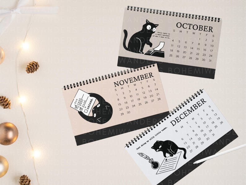 Funny 2025–2026 office cat desk calendar featuring black cats in relatable work situations. Minimalist design with sarcastic quotes for office workers, cat lovers, and coworkers. Great for desks, cubicles, or work-from-home setups. A humorous academic calendar gift for cat moms, students, and burnt-out professionals.