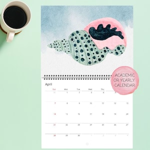 2026 Seashells Calendar – Watercolor Beachy Calendar for Seashell Lovers, Nautical Wall Art, Coastal Calendar Ocean Beach House Gift, Custom