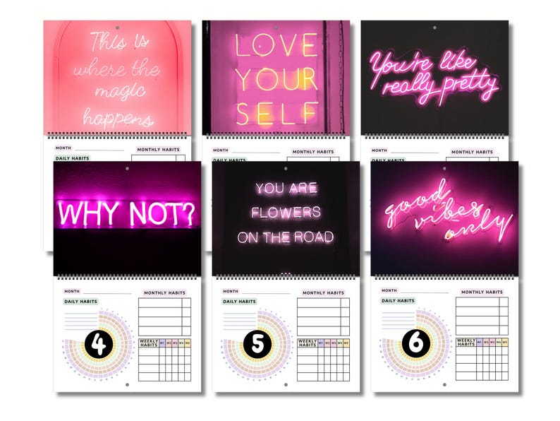 Habit Tracker Neon Lights - Undated Daily, Weekly and Monthly 12 Month ...