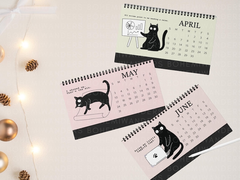 Funny 2025–2026 office cat desk calendar featuring black cats in relatable work situations. Minimalist design with sarcastic quotes for office workers, cat lovers, and coworkers. Great for desks, cubicles, or work-from-home setups. A humorous academic calendar gift for cat moms, students, and burnt-out professionals.