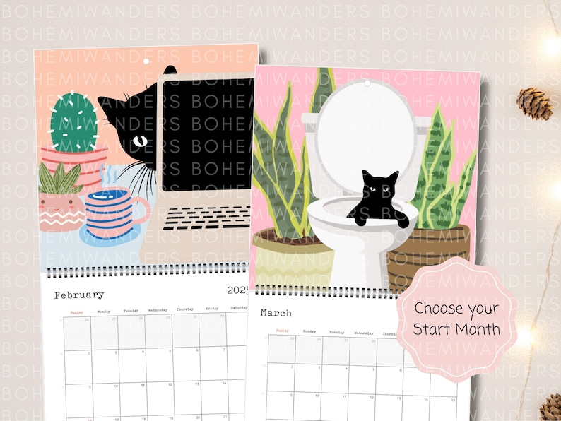 2026 Where’s the Cat? Calendar featuring adorable black cats playing hide-and-seek in everyday scenes. A cute and funny wall calendar for black cat moms and cat lovers. Includes 12 peek-a-boo cat illustrations in a modern square format. Perfect gift for cat moms, black cat owners, and anyone who loves playful feline art