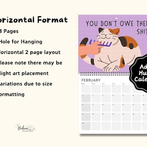 Funny cat boundaries wall calendar featuring sarcastic cats and sweary self-care quotes. A Cats Guide to Boundaries calendar for cat lovers, mental health, people pleasing recovery, protecting your peace, humorous office and home decor.