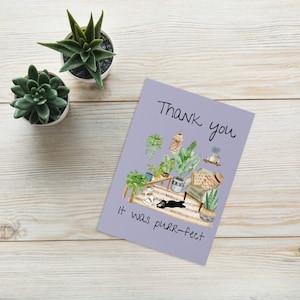 Carte de voeux de remerciement chat, téléchargement et impression, carte bohème pour amoureux des chats, carte de voeux pour garde d'animaux de compagnie, de pet sitter, chats et plantes