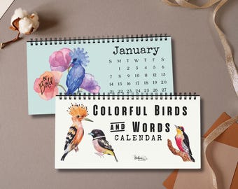 2027 Calendar, Birds & Words Desk Calendar, Bird Lover Gift, Watercolor Birds Art, Desk Decor, Bird Office Decor, Birdwatcher Gift