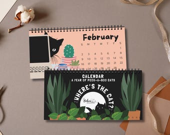 Tischkalender 2027 mit schwarzen Katzen – Lustiges Geschenk für Katzenliebhaber – Monatskalender – Für Katzenfreunde, Schreibtischdeko mit schwarzen Katzen, Geschenk für Katzenliebhaber, Bürokalender