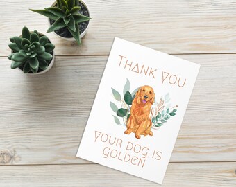 Golden Retriever Thank You Greeting Card, Download and Print, Thank You Card, Pet Sitter Greeting Card,  From Pet Sitter, Golden Dog Card