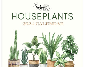 Watercolor Houseplants 2024 Calendar, Plant Lover Calendar, Crazy Plant Lady Calendar, Boho Minimalist Plant Calendar, Greenery Calendar